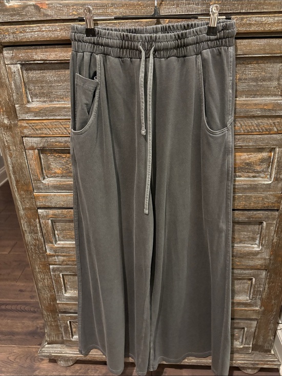Zenana Pants - Zenana Outfitters Wide-Leg Drawstring Sweatpants in Gray